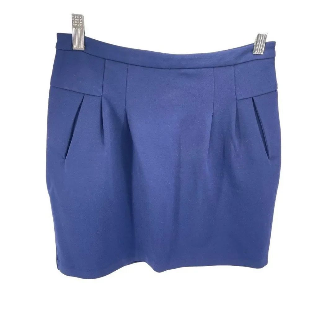 Forever 21 Womens Pleated Skirt Pencil Straight Mini Pocket Stretch Blue Small